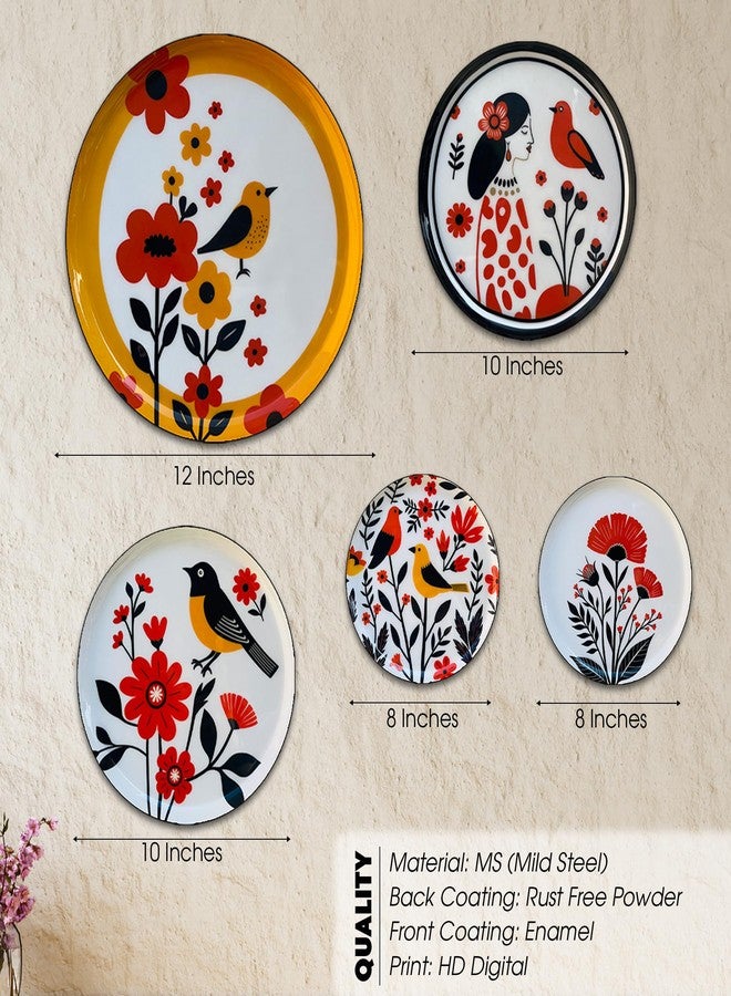 IT2M Metal Bird Flower and Lady Decorative Wall Plates for Wall Decor| Home Décor Items for wall | Wall Décor Items for Living Room, Bedroom, Office Décor | Wall Hanging Decoration | Room Decoration Item for bedroom |Set of 5 - Image 2